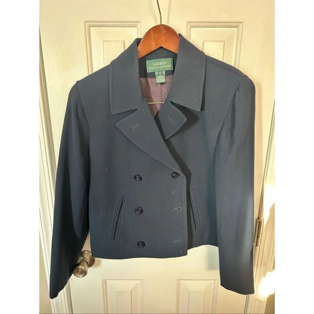 Ralph Lauren Women's Navy Cropped Double Breasted Blazer size 10 military style